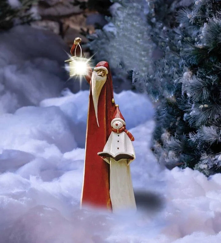 Christmas Decoration Santa And Snowman Sculpture